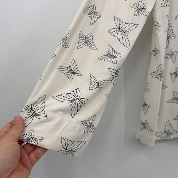 Soma Pajama Top Women XL Ivory Button Up Long Sleeve Butterflies Comfy Cozy - Picture 2 of 11